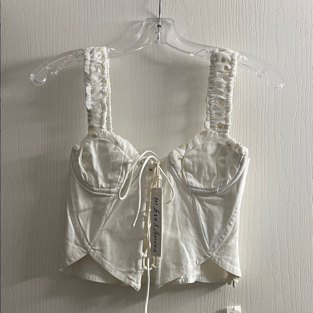 For Love & Lemons White Cropped Bustier Top